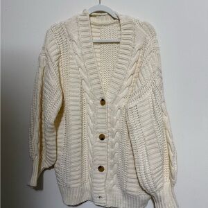 Cozy Cable Knit Cardigan Sweater - Cream